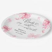 ベビーその冷たい外の冬のピンクの弓ベビーシャワー ペーパープレート (アングル)