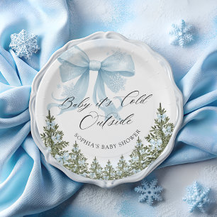 ベビーその冷たい外の冬のブルーボウ赤ちゃんシャワー ペーパープレート