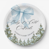 ベビーその冷たい外の冬のブルーボウ赤ちゃんシャワー ペーパープレート (正面)