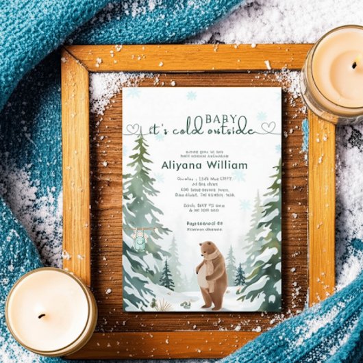 ベビーその冷たい外の冬のベビーシャワーパーティー 招待状