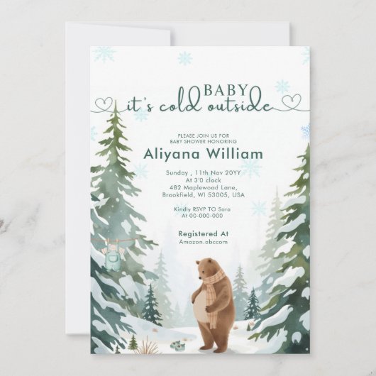ベビーその冷たい外の冬のベビーシャワーパーティー 招待状 (正面)