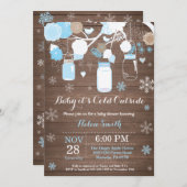 ベビーその冷たい外の冬のメイソンの瓶の赤ちゃんシャワー 招待状 (正面/裏面)