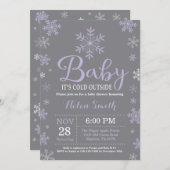 ベビーその冷たい外の冬の女の子の赤ちゃんシャワー 招待状 (正面/裏面)