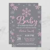ベビーその冷たい外の冬の女の子の赤ちゃんシャワー 招待状 (正面/裏面)