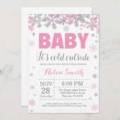 ベビーその冷たい外の冬の女の子の赤ちゃんシャワー 招待状 (正面/裏面)