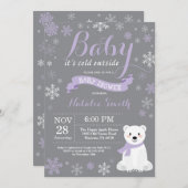 ベビーその冷たい外の冬の女の子ベビーシャワーピンク 招待状 (正面/裏面)
