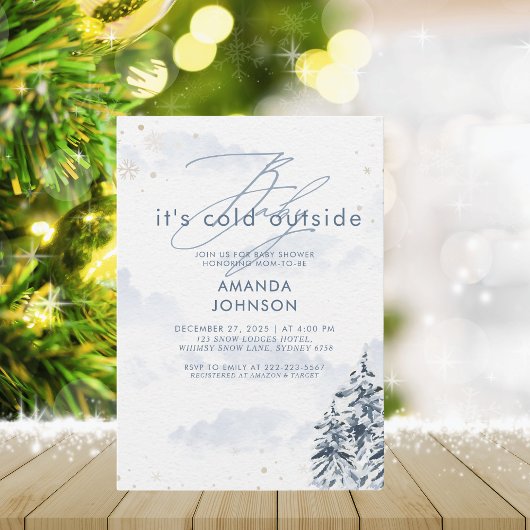 ベビーその冷たい外の冬の常緑の赤ちゃんシャワー 招待状