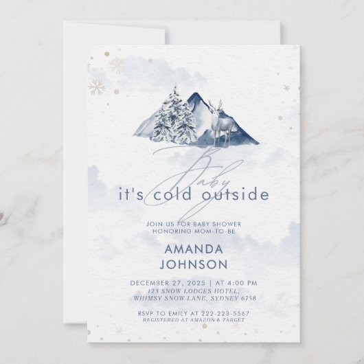 ベビーその冷たい外の冬の常緑の赤ちゃんシャワー 招待状 (正面)