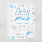 ベビーその冷たい外の冬の男の子の赤ちゃんシャワーブルー 招待状 (正面)