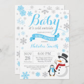 ベビーその冷たい外の冬の男の子の赤ちゃんシャワーブルー 招待状 (正面/裏面)
