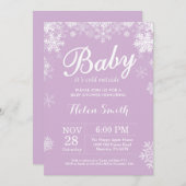 ベビーその冷たい外の冬の紫の赤ちゃんシャワー 招待状 (正面/裏面)