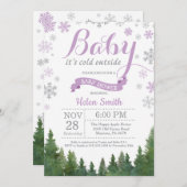 ベビーその冷たい外の冬の紫の赤ちゃんシャワー 招待状 (正面/裏面)