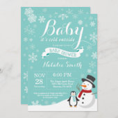 ベビーその冷たい外の冬の赤ちゃんシャワーアクア 招待状 (正面/裏面)