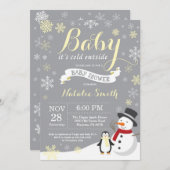 ベビーその冷たい外の冬の赤ちゃんシャワーイエロー 招待状 (正面/裏面)