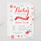 ベビーその冷たい外の冬の赤ちゃんシャワー赤 招待状 (正面)