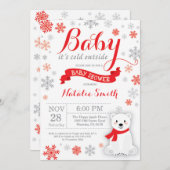 ベビーその冷たい外の冬の赤ちゃんシャワー赤 招待状 (正面/裏面)