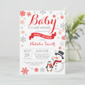 ベビーその冷たい外の冬の赤ちゃんシャワー赤 招待状 (スタンド正面)