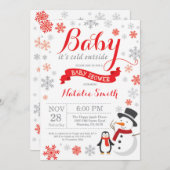 ベビーその冷たい外の冬の赤ちゃんシャワー赤 招待状 (正面/裏面)