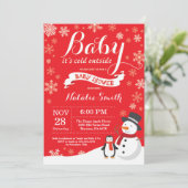ベビーその冷たい外の冬の赤ちゃんシャワー赤 招待状 (スタンド正面)