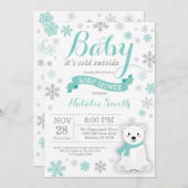 ベビーその冷たい外の冬の赤ちゃんシャワーAuqa 招待状 (正面/裏面)