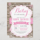 ベビーその冷たい外の冬の赤ちゃん女の子シャワー 招待状 (正面/裏面)