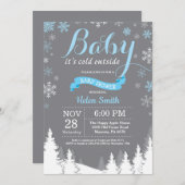 ベビーその冷たい外の冬の青い男の子ベビーシャワー 招待状 (正面/裏面)