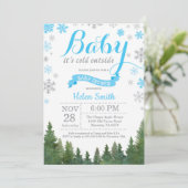 ベビーその冷たい外の冬の青い男の子ベビーシャワー 招待状 (スタンド正面)