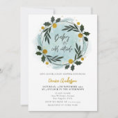 ベビーその冷たい外の冬の青い金ゴールド赤ちゃんシャワー 招待状 (正面)