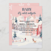 ベビーその冷たい外の女の子の冬の赤ちゃんシャワー 招待状 (正面/裏面)