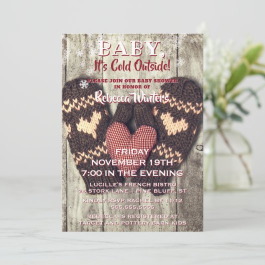 ベビーその冷たい外の木素朴の冬のシャワー 招待状 (スタンド正面)