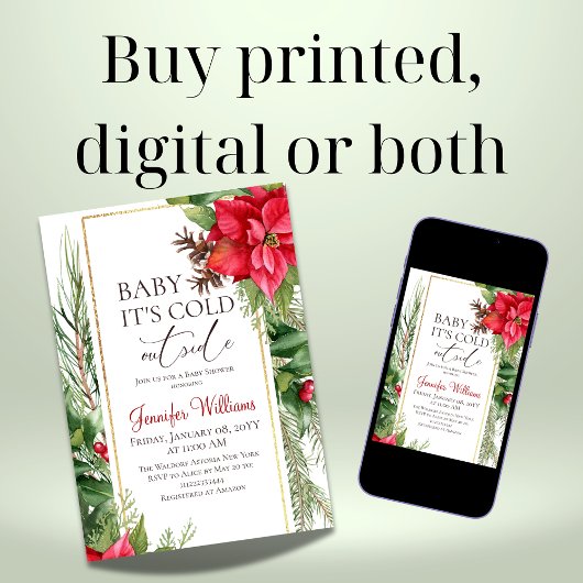 ベビーその冷たい外の松の木の冬の赤ちゃんシャワー 招待状
