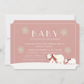 ベビーその冷たい外の極性がピンクの赤ちゃんシャワーを支える 招待状 (正面)