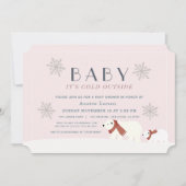 ベビーその冷たい外の極性がピンクの赤ちゃんシャワーを支える 招待状 (正面)