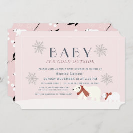 ベビーその冷たい外の極性がピンクの赤ちゃんシャワーを支える 招待状