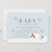 ベビーその冷たい外の極性が青い赤ちゃんシャワーをクマ 招待状 (正面)