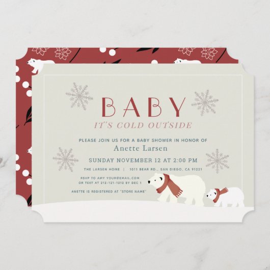 ベビーその冷たい外の極性ベージベージシャワー 招待状 (正面/裏面)
