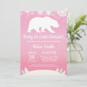 ベビーその冷たい外の極熊の女の子ベビーシャワー 招待状 (スタンド正面)