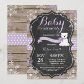 ベビーその冷たい外の極熊の女の子ベビーシャワー 招待状 (正面/裏面)