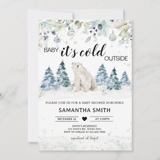 ベビーその冷たい外の極熊の赤ちゃんシャワー 招待状 (正面)