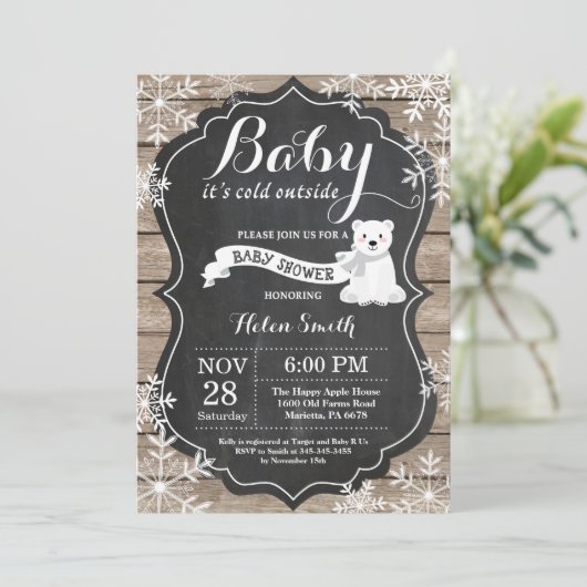 ベビーその冷たい外の極熊の赤ちゃんシャワー 招待状 (スタンド正面)