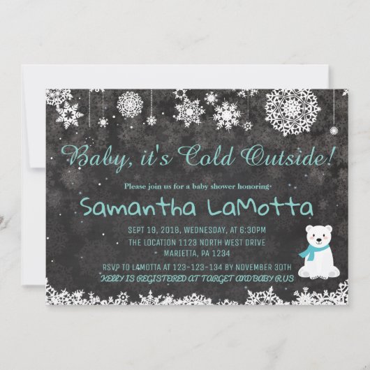 ベビーその冷たい外の極熊の赤ちゃんシャワー 招待状 (正面)