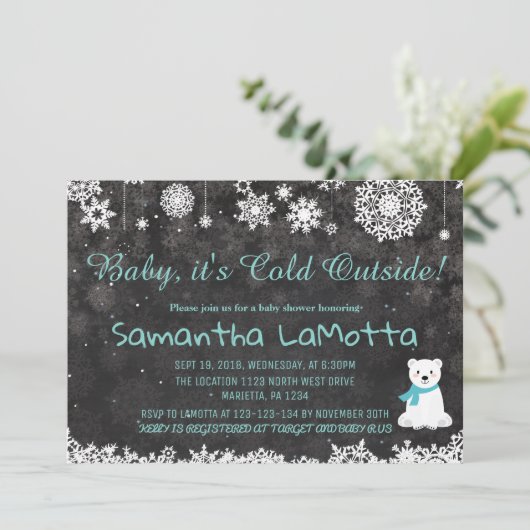 ベビーその冷たい外の極熊の赤ちゃんシャワー 招待状 (スタンド正面)