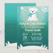 ベビーその冷たい外の極熊の赤ちゃんシャワー 招待状 (正面/裏面)