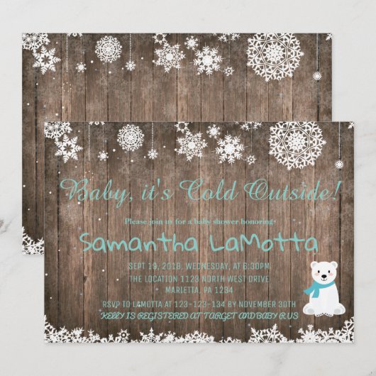 ベビーその冷たい外の極熊の赤ちゃんシャワー 招待状 (正面/裏面)