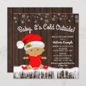 ベビーその冷たい外の男の子冬の赤ちゃんシャワー 招待状 (正面/裏面)