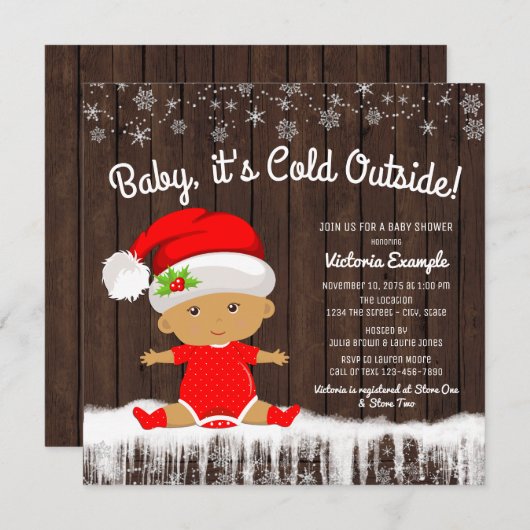 ベビーその冷たい外の男の子冬の赤ちゃんシャワー 招待状 (正面/裏面)