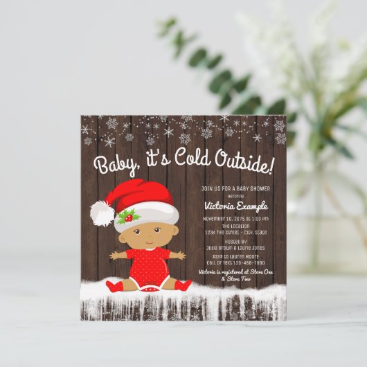 ベビーその冷たい外の男の子冬の赤ちゃんシャワー 招待状 (スタンド正面)