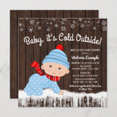 ベビーその冷たい外の男の子冬の赤ちゃんシャワー 招待状 (正面/裏面)