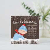 ベビーその冷たい外の男の子冬の赤ちゃんシャワー 招待状 (スタンド正面)