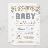 ベビーその冷たい外の金ゴールドと灰色の赤ちゃんシャワー 招待状 (正面/裏面)
